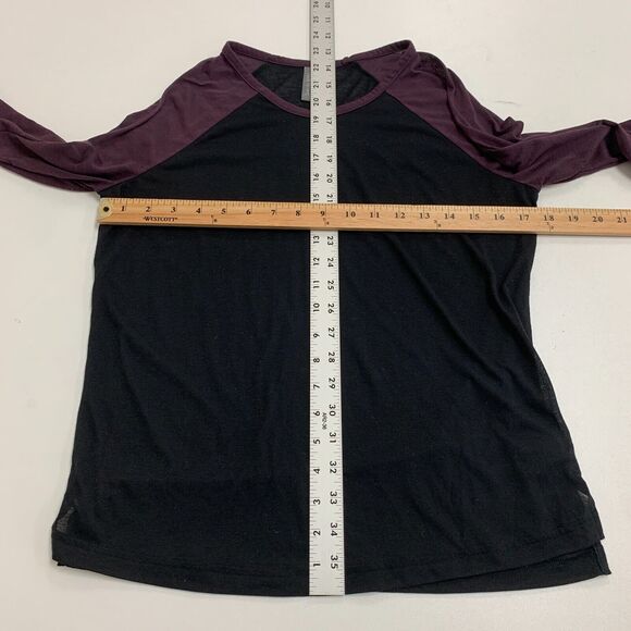 Sweaty Betty Top Womens S Small Purple/Black Semi Sheer Crew Neck 3/4 Sleeves - Picture 7 of 12